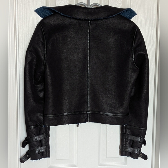 NWOT Guess UNISEX (Size S)  Faux-Leather Black Bomber Jacket With Sherpa Lining - Picture 8 of 16